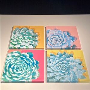 Blue and Green Succulent Art Panels Wall Decor